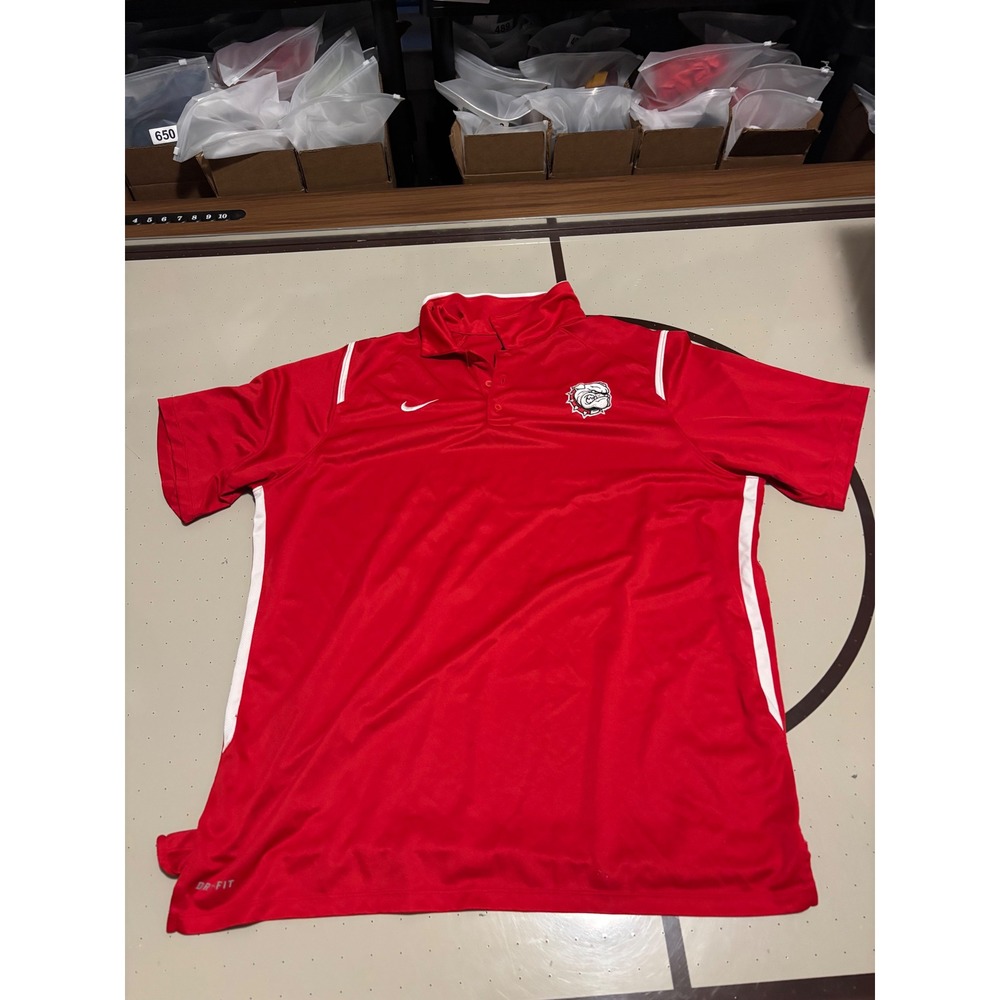 182 Nike Dri-FIT Mens XL Red Bulldog Mascot Performance Polo Shirt Short Sleeve